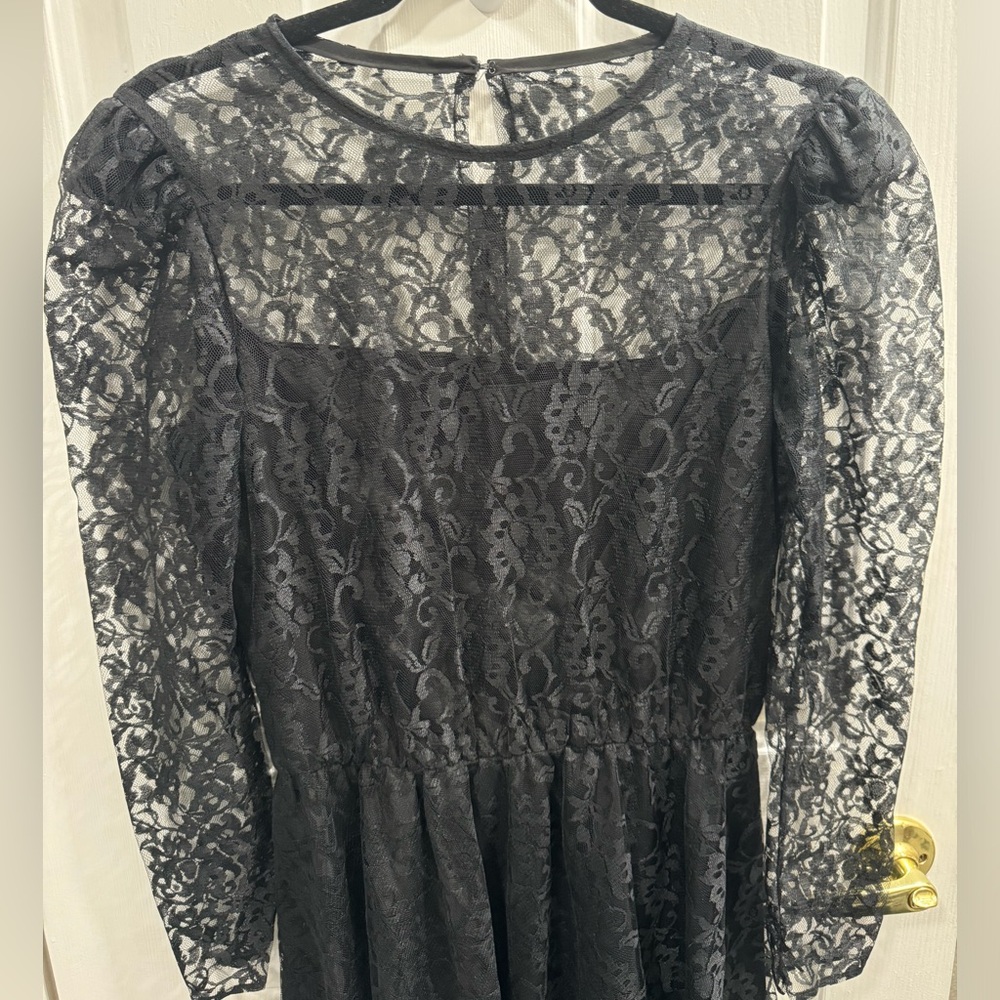 Vintage Black Lace A-Line Cocktail Dress Size 12